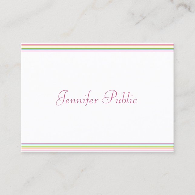 Trendy Colourful Striped Template Modern Script Business Card (Front)