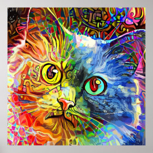 Trendy Colourful Tabby Cat Poster