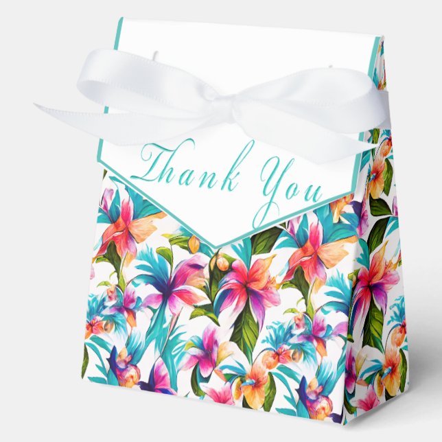 Trendy Colourful Tropical Watercolor Botanical Favour Box (Front)