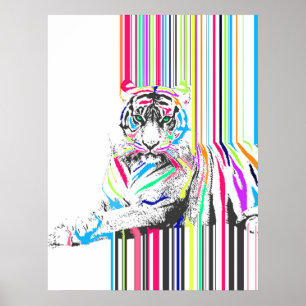 trendy colourful vibrant neon stripes tiger pain poster