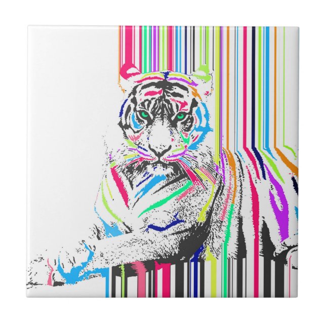 trendy colourful vibrant neon stripes tiger paint ceramic tile (Front)