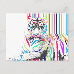 trendy colourful vibrant neon stripes tiger paint postcard