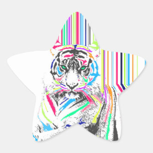 trendy colourful vibrant neon stripes tiger paint star sticker