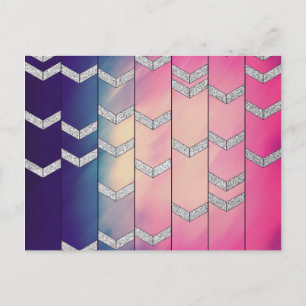 Trendy Colourful Watercolor Arrow Zig Zag Glitter Postcard