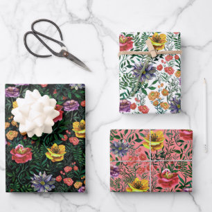 Trendy Colourful Watercolor Spring Floral Pattern  Wrapping Paper Sheet