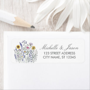 Trendy Colourful Wildflower Wedding Return Address Label