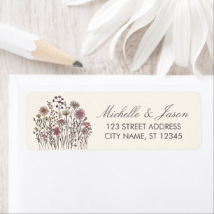 Trendy Colourful Wildflower Wedding Return Address Label
