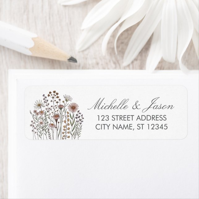Trendy Colourful Wildflower Wedding Return Address Label (Insitu)