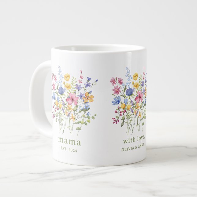 Trendy Colourful Wildflowers | Mama Large Coffee Mug (Front Left)
