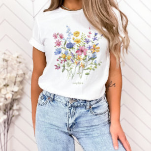 Trendy Colourful Wildflowers with Monogram T-Shirt