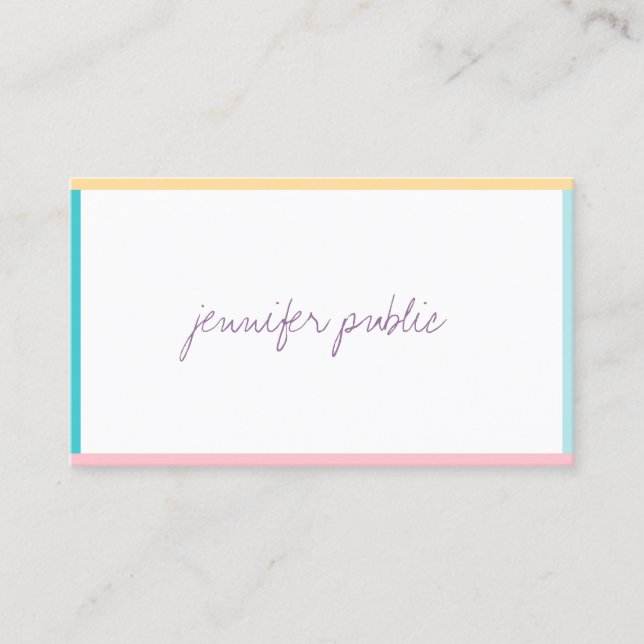 Trendy Colours Hand Script Simple Modern Template Business Card (Front)