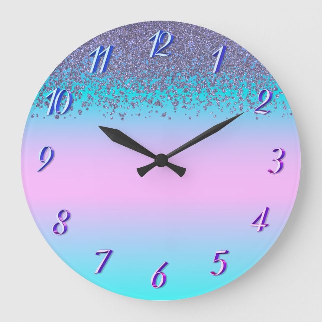 Trendy Confetti Diamonds Ombre Holographic Large Clock (Front)
