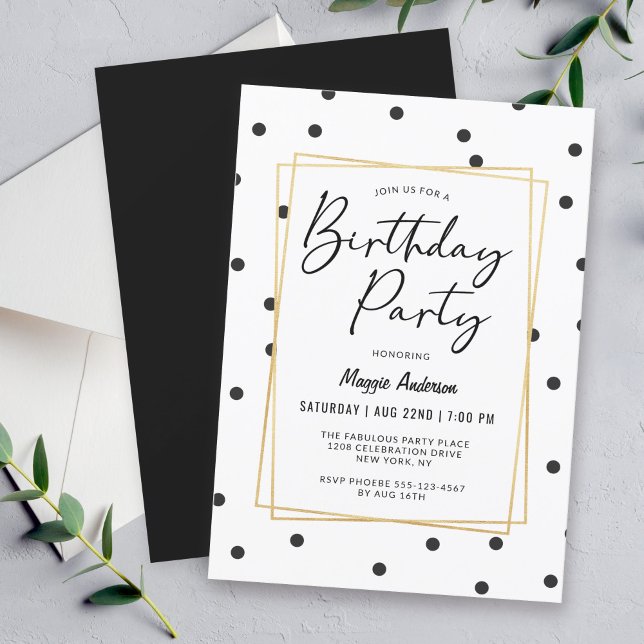 Trendy Confetti Polka Dots Birthday Party Invitation (Available In both printed and instant download digital formats.)