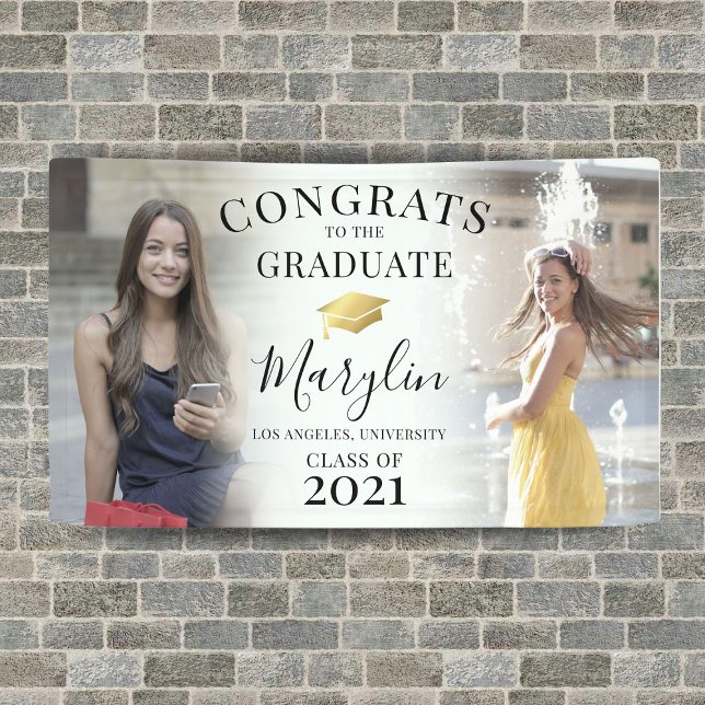 Trendy Congrats 2 Photo Graduation Party Banner (Creator Uploaded)