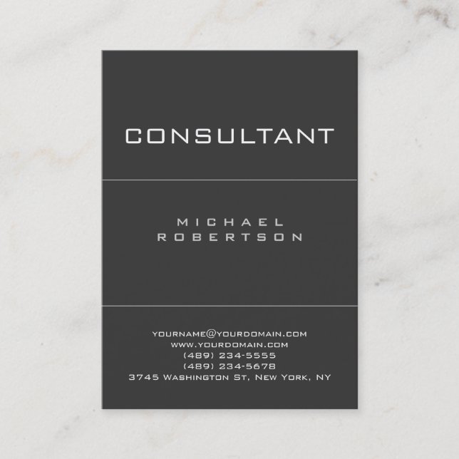 Trendy Consultant Grey Chubby Business Card (Front)