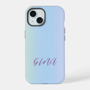 Trendy Contemporary Name Light Blue iPhone 15 Case