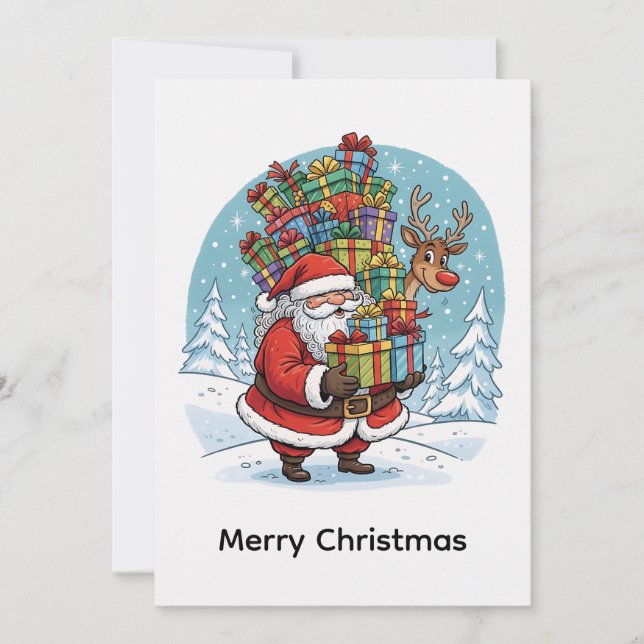 Trendy Contemporary Non Photo Santa Claus  Holiday Card (Front)