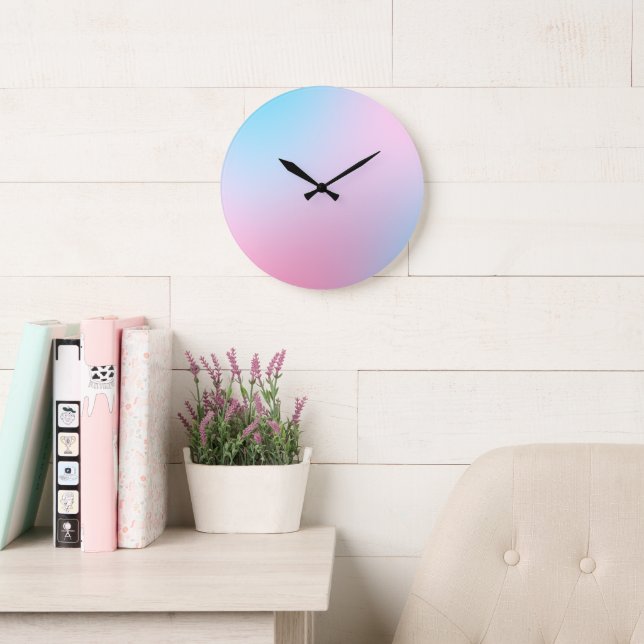 Trendy Contemporary Teal Pink Blue Large Clock (Reading Room)