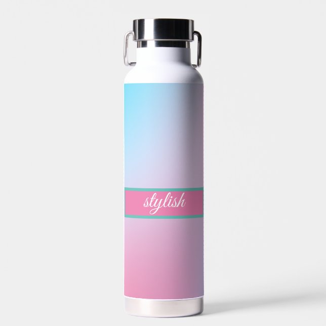 Trendy Contemporary Teal Pink Blue Water Bottle (Front)
