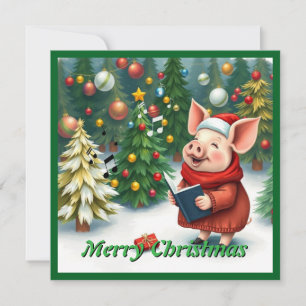Trendy Contemporary Winter Pine Trees Caroling Holiday Card
