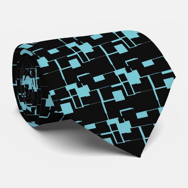 Trendy Cool Black/Blue Pattern Tie (Rolled)