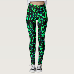 Trendy Cool Blue Green Black Camouflage Leggings