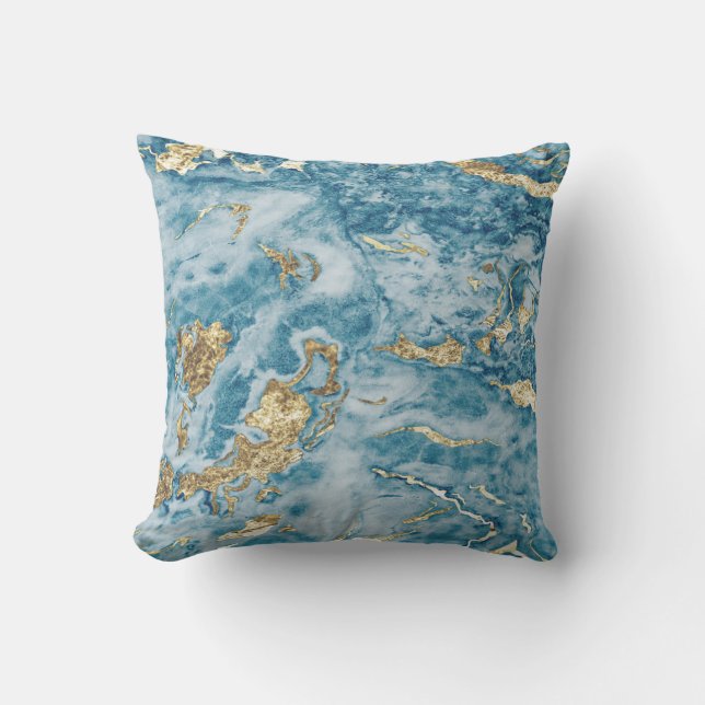 Trendy Cool Blue Marble Stone Texture Cushion (Front)
