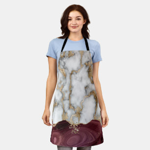 Trendy Cool Burgundy Gold Marble Stone Texture   Apron