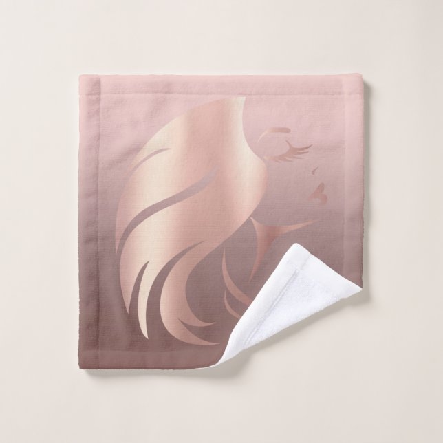 Trendy Cool Girl Face Silhouette Bath Towel Set (Wash Cloth)