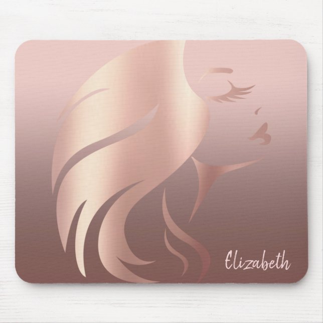 Trendy Cool Girl Face Silhouette - Personalised Mouse Pad (Front)