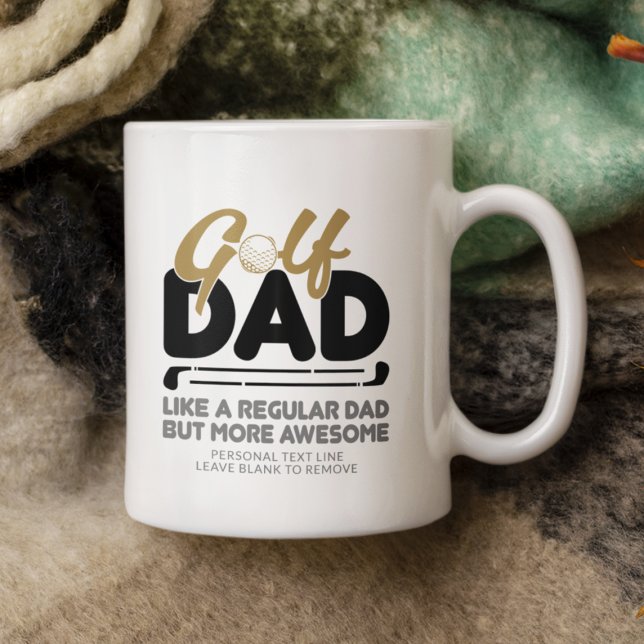 Trendy Cool "GOLF DAD" Gold Typography Pint Coffee Mug (Creator Uploaded)