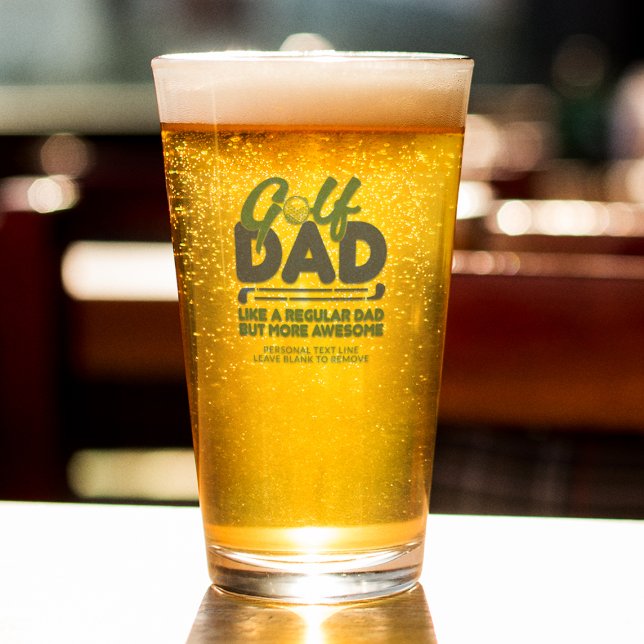 Trendy Cool "GOLF DAD" Green Typography Pint Glass (Creator Uploaded)