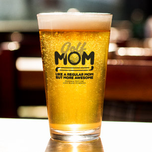 Trendy Cool "GOLF MOM" Gold Typography Pint Glass