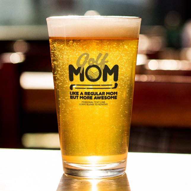 Trendy Cool "GOLF MOM" Gold Typography Pint Glass (Creator Uploaded)