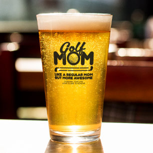 Trendy Cool "GOLF MOM" Typography Pint Glass
