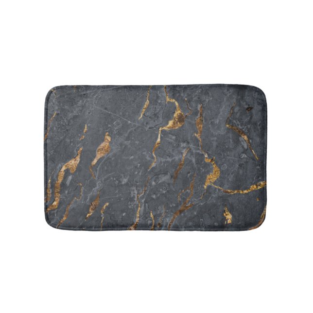 Trendy Cool Grey Gold Marble Stone Bath Mat (Front)