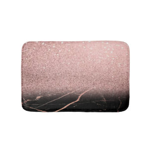 Trendy Cool Marble Stone, Rose Gold Glitter Bath Mat