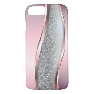 Trendy Cool Pink, Silver Glitter - Personalised iPhone 8/7 Case