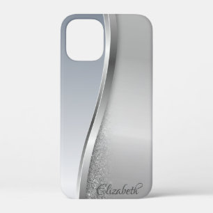Trendy Cool Silver Glitter - Personalised iPhone 12 Mini Case