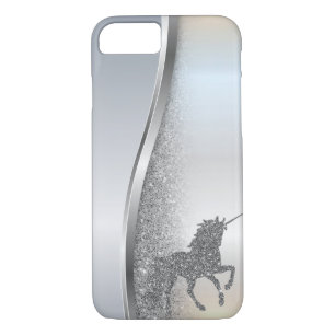 Trendy Cool Silver Glitter Unicorn - Personalised iPhone 8/7 Case