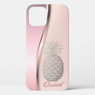 Trendy Cool Silver Pineapple - Personalised iPhone 12 Case