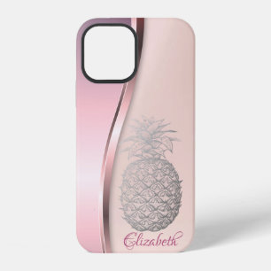 Trendy Cool Silver Pineapple - Personalised iPhone 12 Case