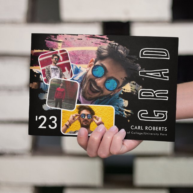 Trendy Cool Smudge 4 Photo Collage Graduatation An Announcement (Creator Uploaded)