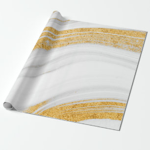 Trendy Cool White  Marble Texture Gold Glitter Wrapping Paper