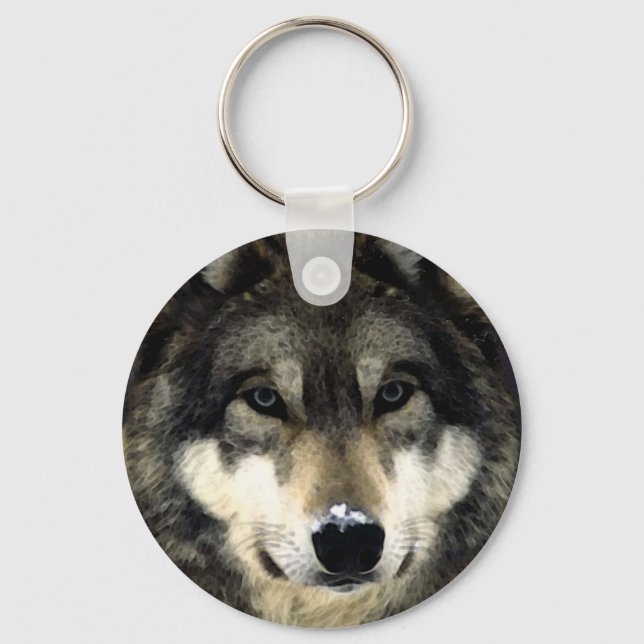 Trendy Cool Wolf Portrait Keychain (Front)