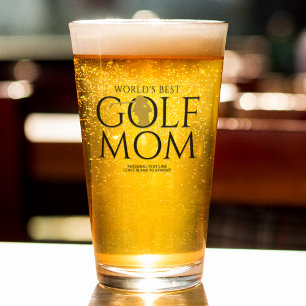 Trendy Cool "WORLD'S BEST GOLF MOM" Gold Pint Glass