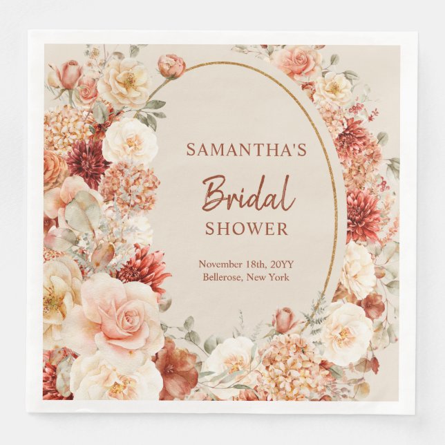 Trendy copper blush and burgundy flowers sage napkin (Front)