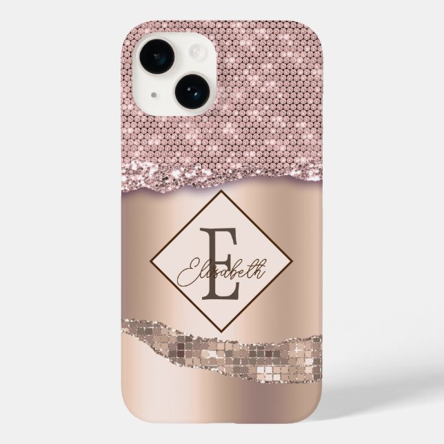Trendy Copper Diamonds Monogram Case-Mate iPhone Case (Back)