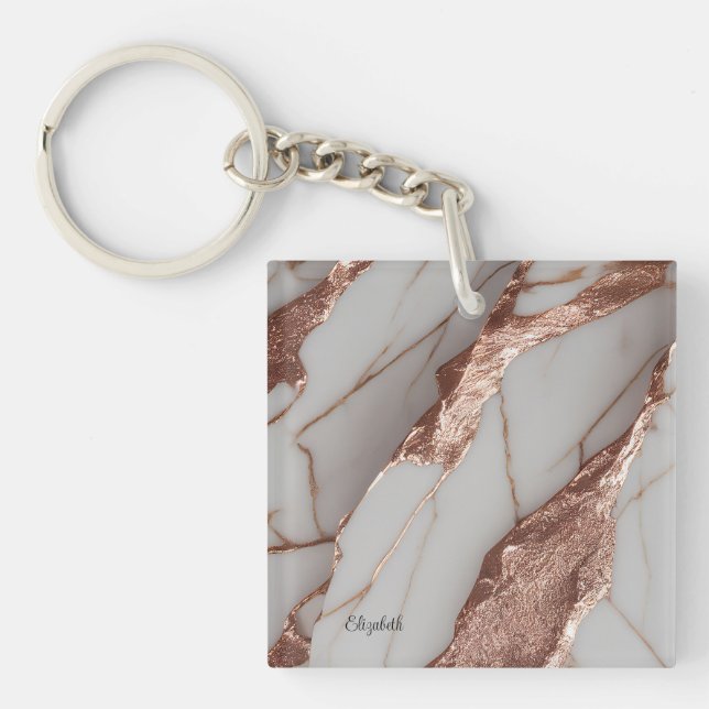 Trendy Copper Glitter Marble Key Ring (Front)