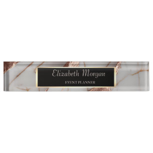 Trendy Copper Glitter Marble Nameplate